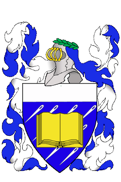 Azure semy of needles bendwise sinister argent, an open book Or and a chief argent